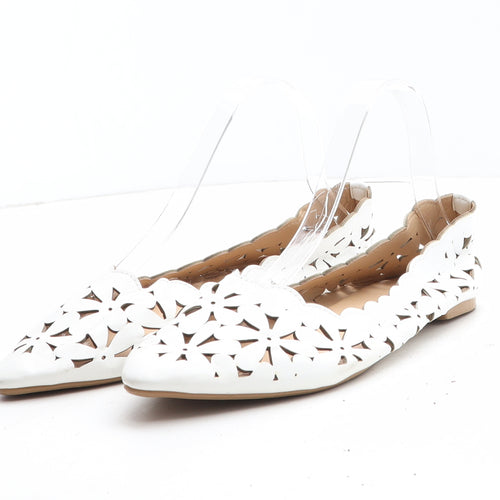 PEP&CO Womens White Floral Synthetic Flat UK