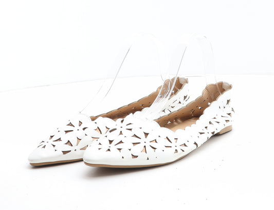 PEP&CO Womens White Floral Synthetic Flat UK
