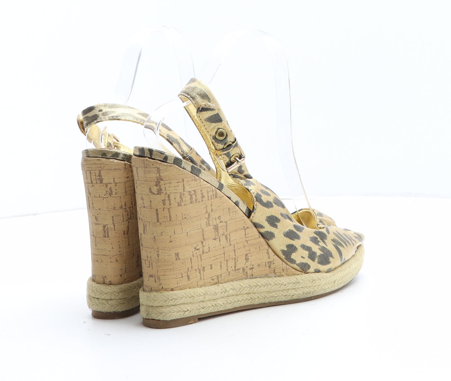 Fiore Womens Gold Animal Print Synthetic Slingback Heel UK - Leopard Pattern