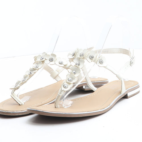 Primark Womens White Floral Synthetic Thong Sandal UK