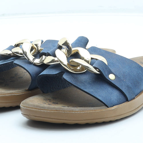 Elis Womens Blue Leather Slip On Sandal UK