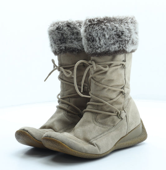 Preworn Womens Beige Leather Shearling Style Boot UK