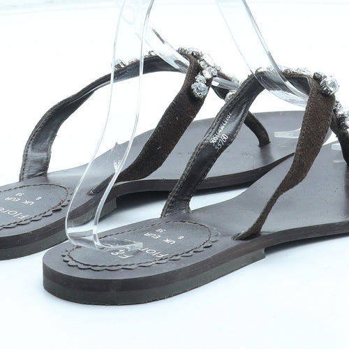 F&F Womens Brown Leather Thong Sandal UK