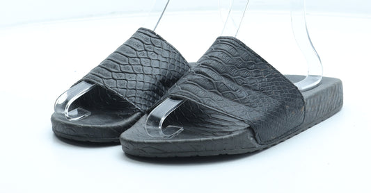 Preworn Womens Black Animal Print Rubber Slider Sandal UK - Croc Texture