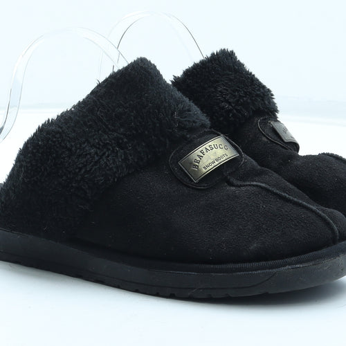 Beafasugg Womens Black Leather Slip On Flat UK - Snow Sliders. Estimate UK size 6