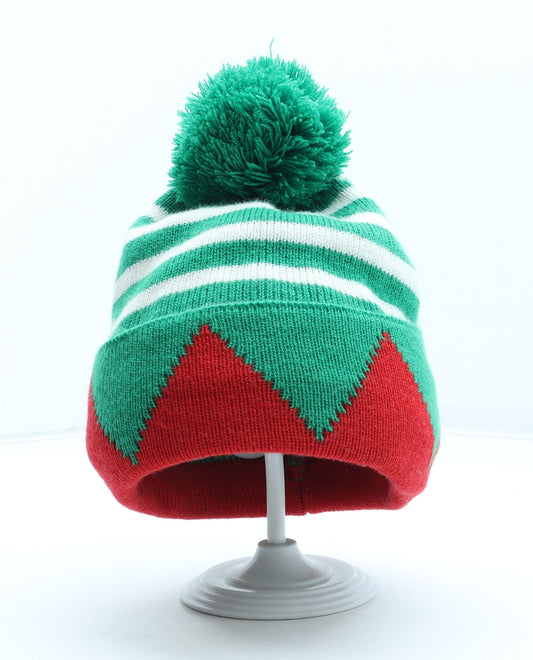 Jingle Bells Mens Multicoloured Striped Acrylic Boonie Hat One Size - Christmas Elf Hat