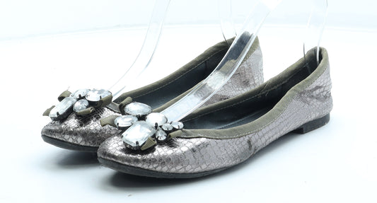 NEXT Womens Silver Polyester Flat UK - Croc Texture