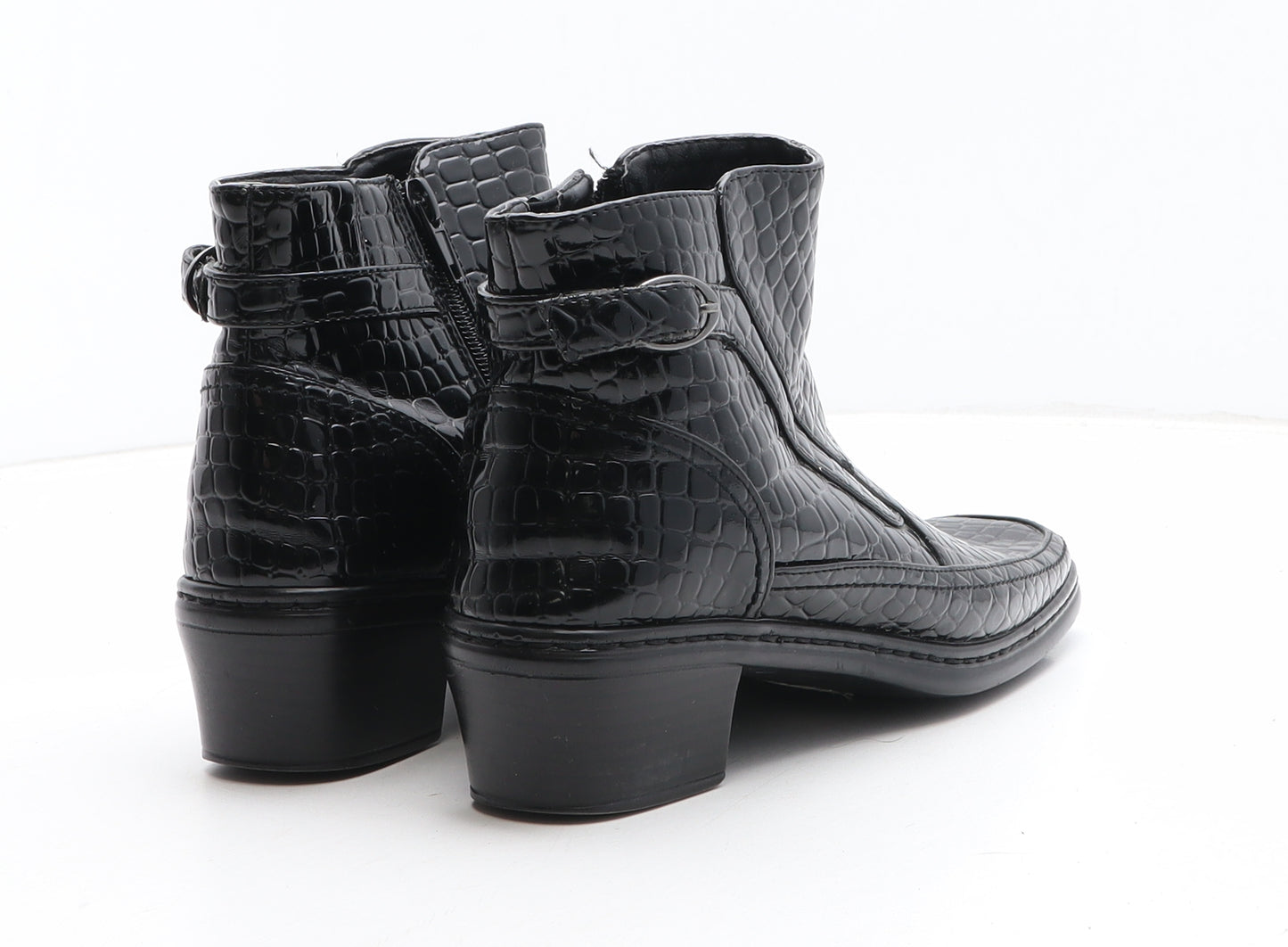 Damart Womens Black Animal Print Synthetic Bootie Boot UK - Croc Texture