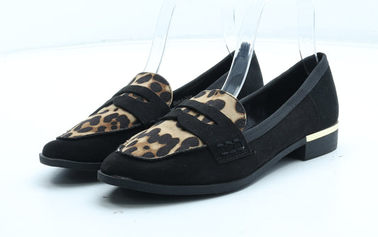 Dorothy Perkins Womens Black Animal Print Polyester Loafer Flat UK - Leopard Pattern