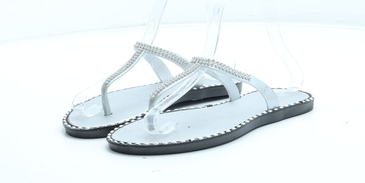 Preworn Womens Silver Rubber Thong Sandal UK