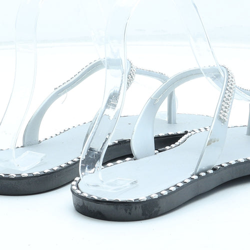 Preworn Womens Silver Rubber Thong Sandal UK