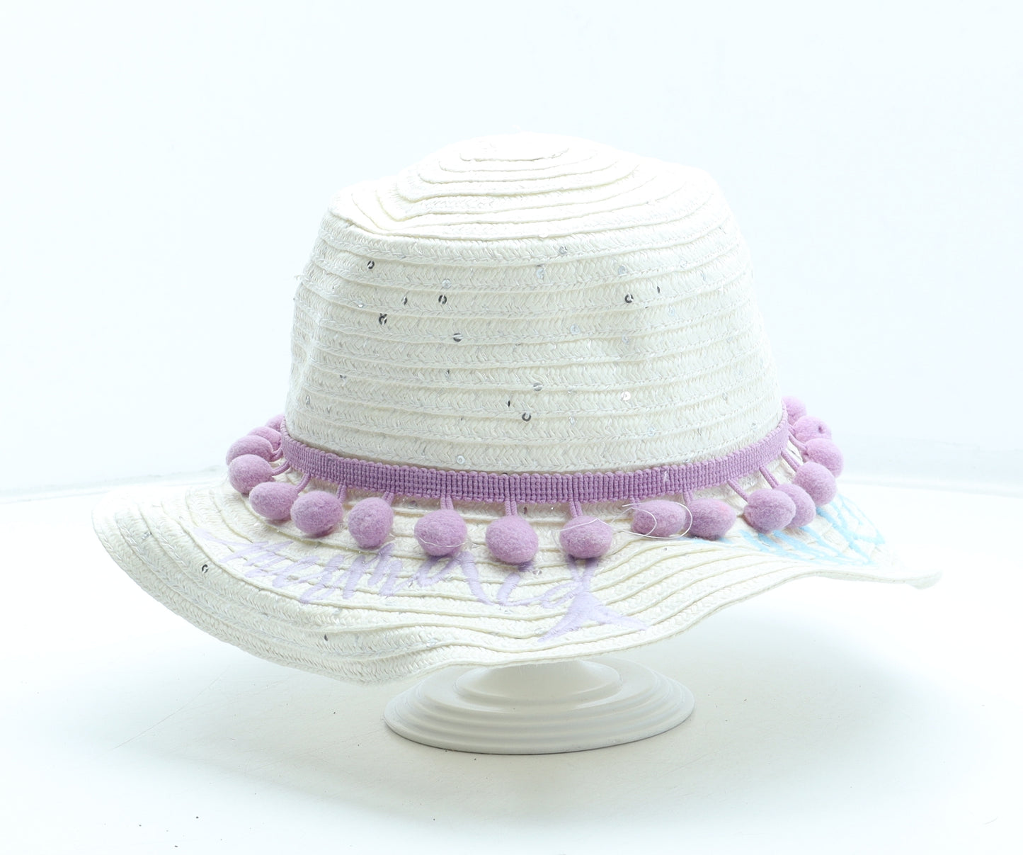 TU Girls White Straw Sun Hat Size S - Size 3-5 years