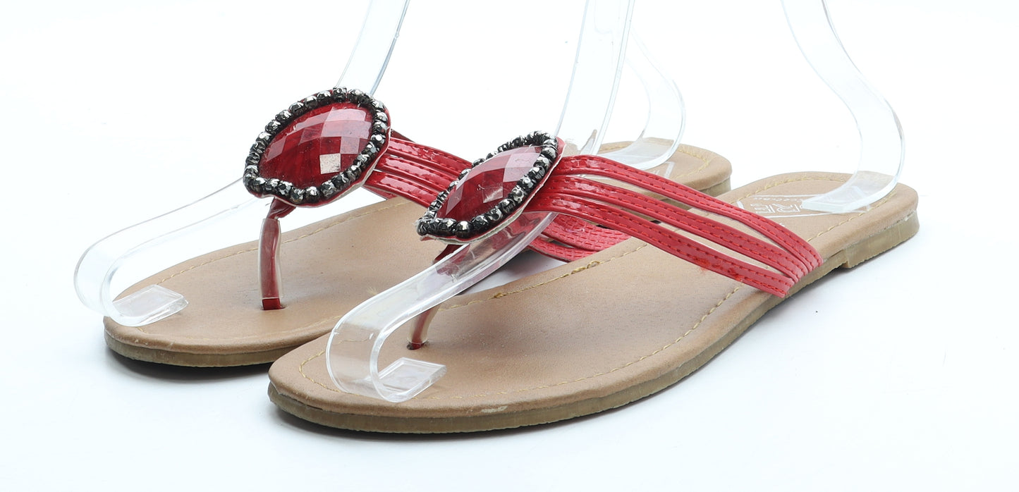 Fiore Womens Red Rubber Thong Sandal UK