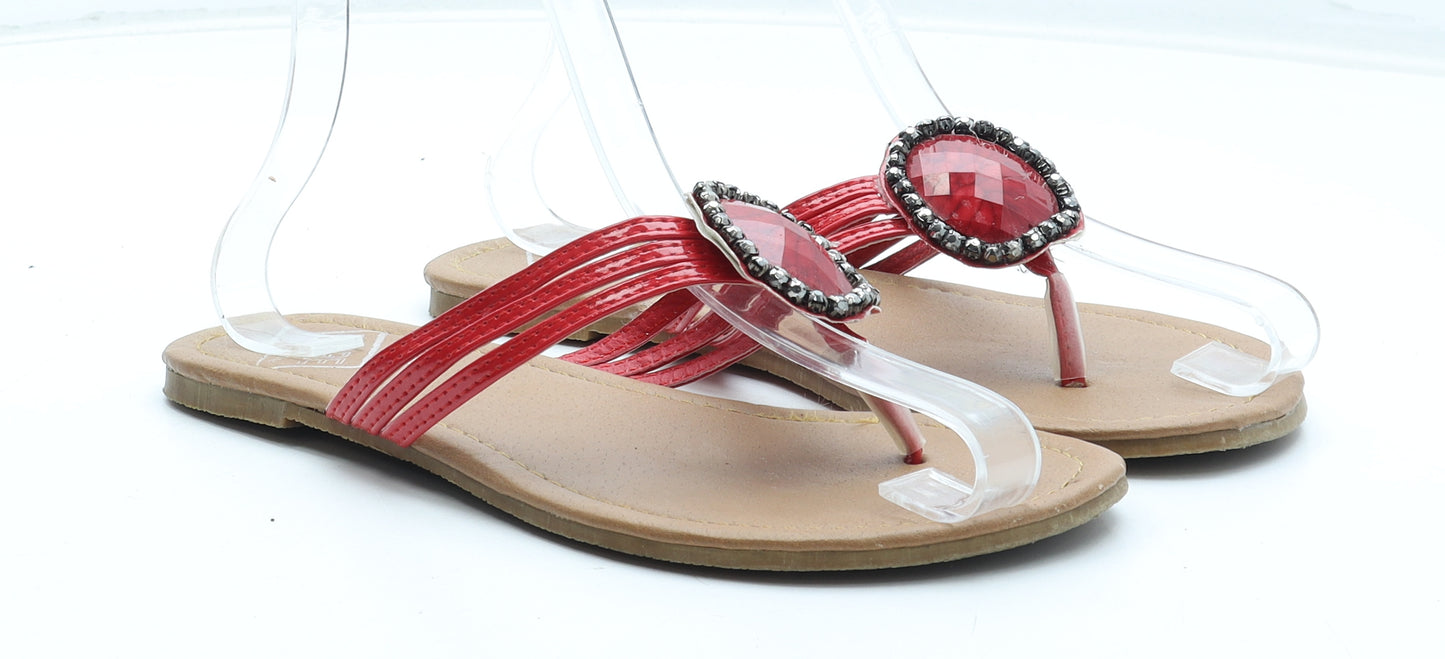 Fiore Womens Red Rubber Thong Sandal UK