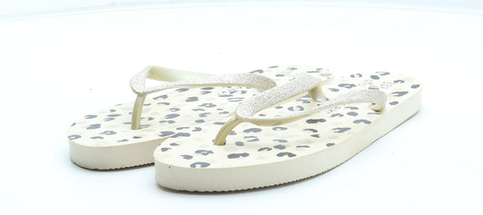 Primark Womens Beige Animal Print Rubber Thong Sandal UK - Leopard Pattern