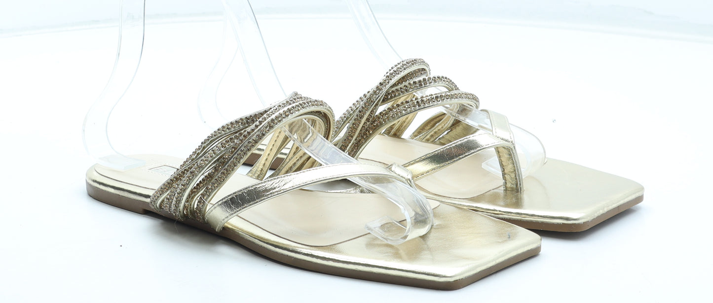 Primark Womens Gold Polyurethane Thong Sandal UK