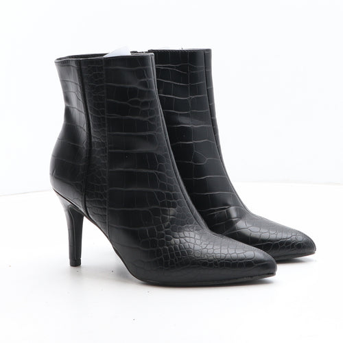 Papaya Womens Black Animal Print Synthetic Bootie Boot UK - Croc Texture