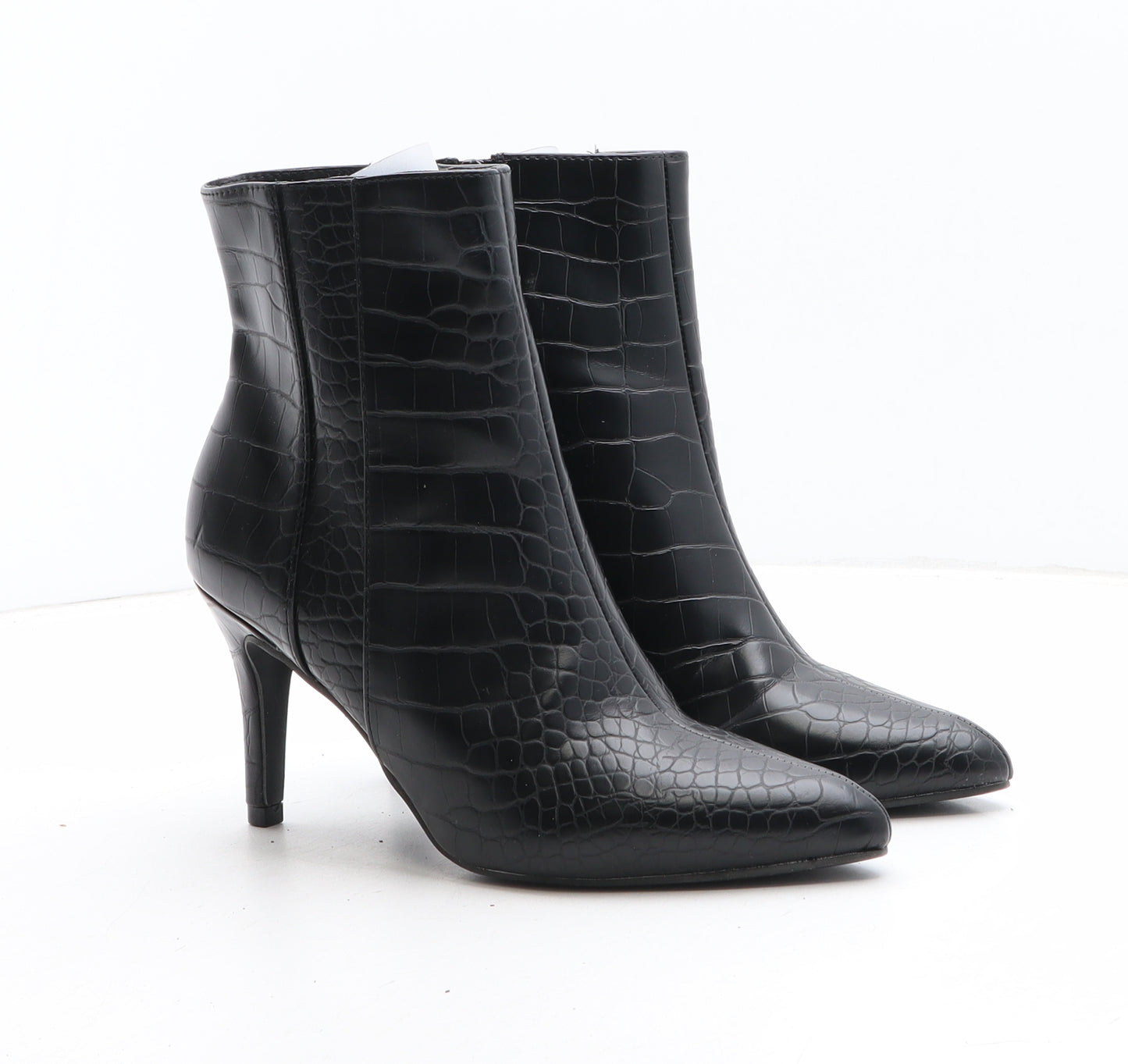 Papaya Womens Black Animal Print Synthetic Bootie Boot UK - Croc Texture