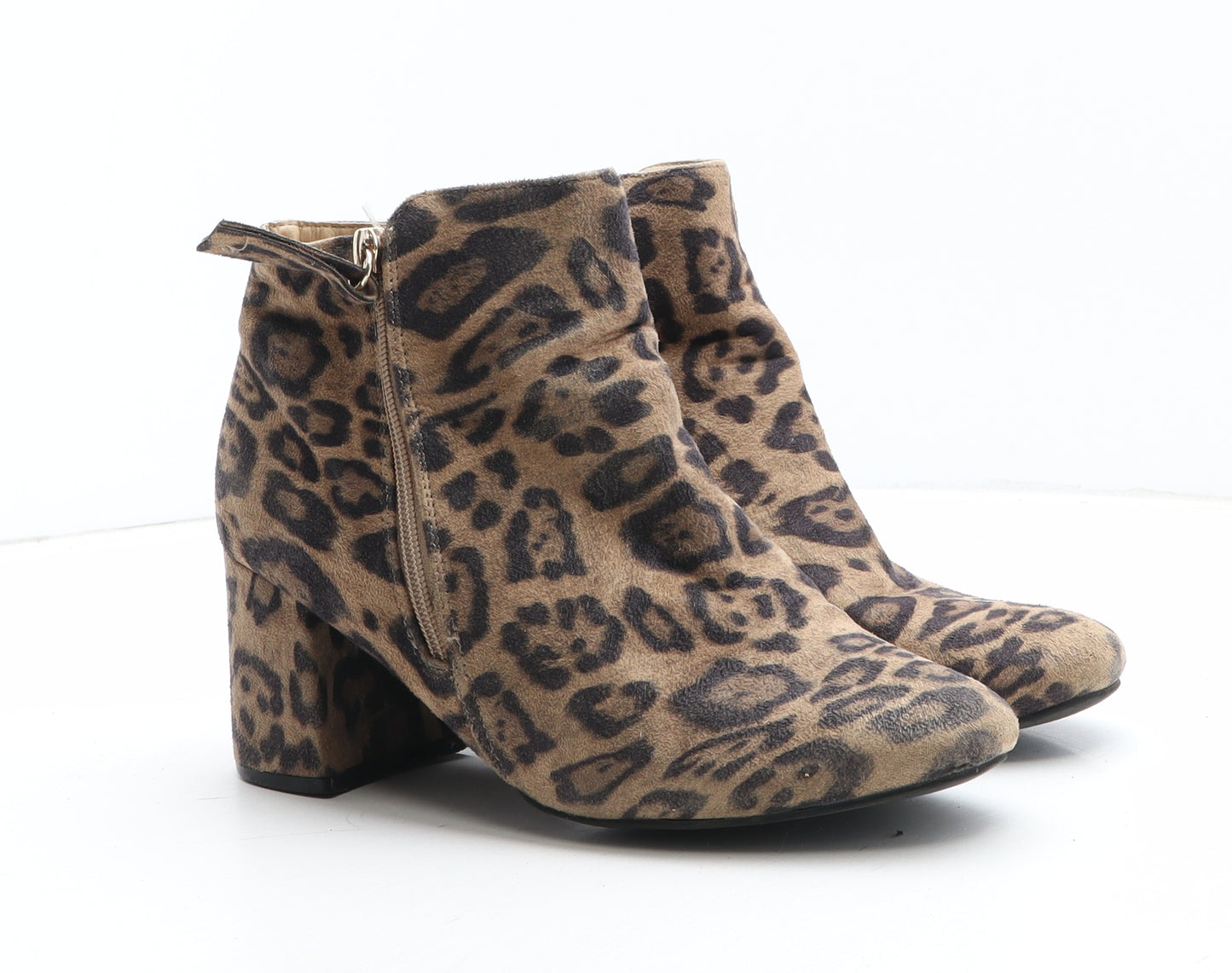 New Look Womens Beige Animal Print Synthetic Bootie Boot UK - Leopard Pattern