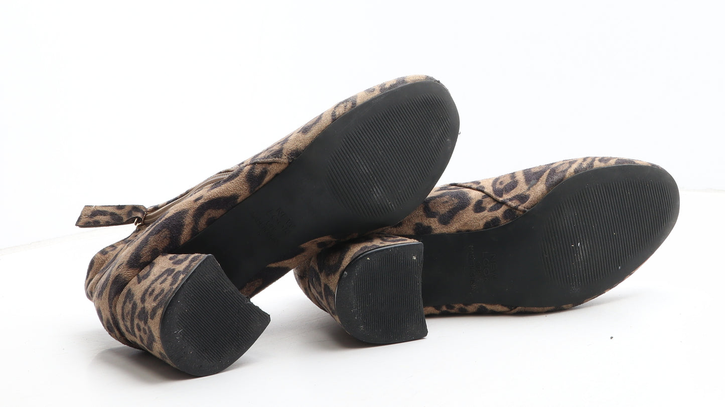 New Look Womens Beige Animal Print Synthetic Bootie Boot UK - Leopard Pattern