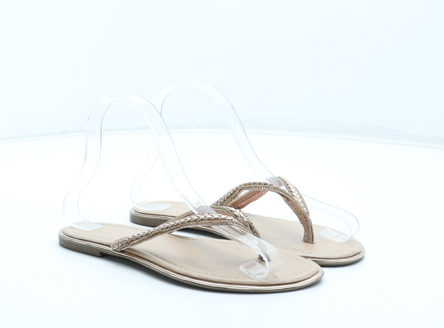 Primark Womens Gold Synthetic Thong Sandal UK