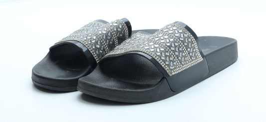 PEP&CO Womens Black Geometric Polyester Slider Sandal UK