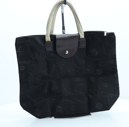 Preworn Womens Black Floral Polyester Top Handle Bag Size Medium