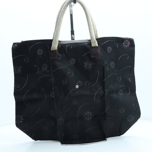 Preworn Womens Black Floral Polyester Top Handle Bag Size Medium