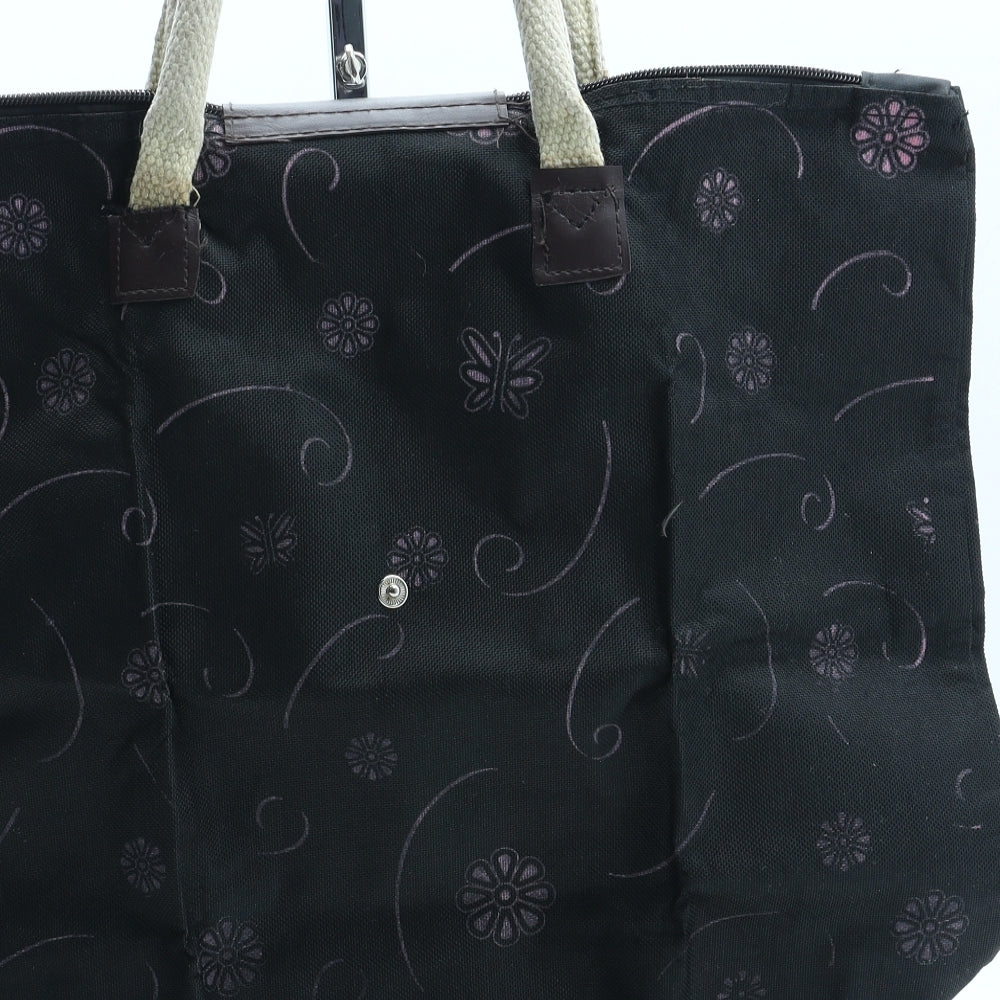 Preworn Womens Black Floral Polyester Top Handle Bag Size Medium