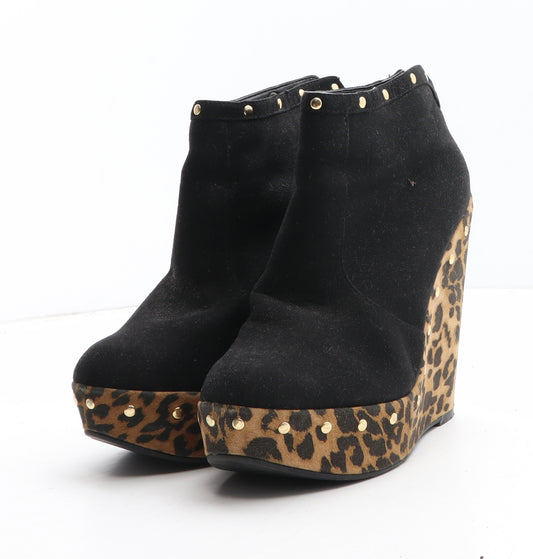 New Look Womens Black Animal Print Synthetic Bootie Boot UK - Leopard Pattern