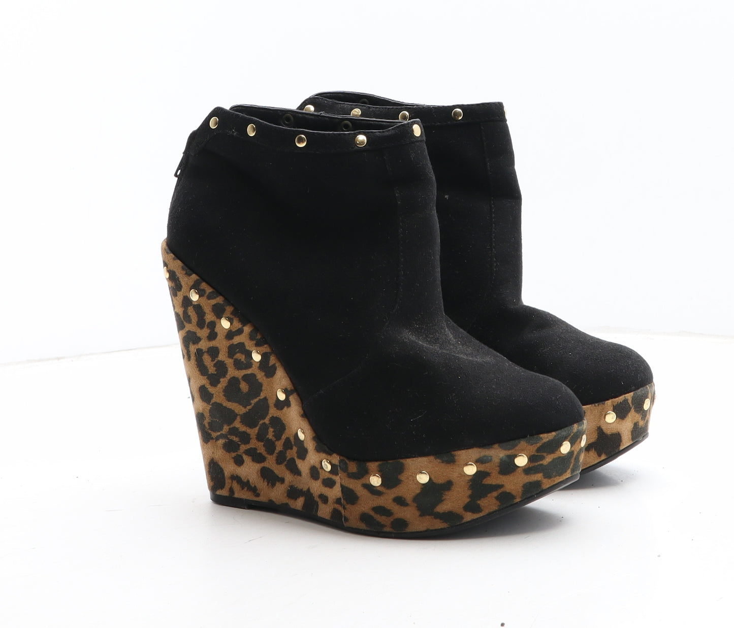 New Look Womens Black Animal Print Synthetic Bootie Boot UK - Leopard Pattern