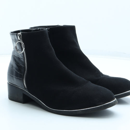 Primark Womens Black Polyester Bootie Boot UK - Croc Texture