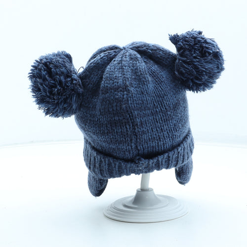 F&F Boys Blue Acrylic Bobble Hat Size S - Bear Detail Size 6-12 Months