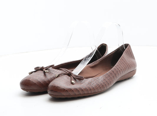 Hotter Womens Brown Synthetic Ballet Flat UK - Croc Texture UK Size Estimated 8