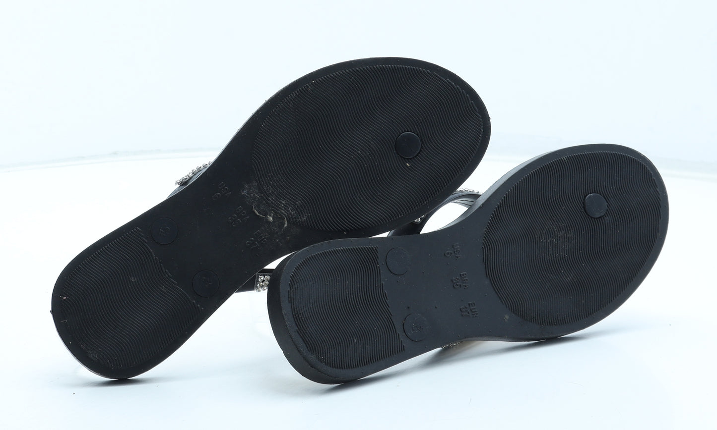 Lilley Womens Black Rubber Thong Sandal UK