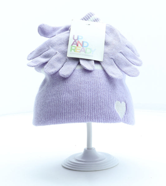 Up and Ready Girls Purple Acrylic Beanie One Size - Matching Gloves