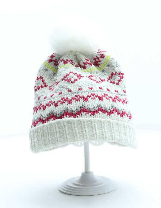 Peacocks Girls Multicoloured Fair Isle Polyester Bobble Hat One Size - Size 10-13 Years