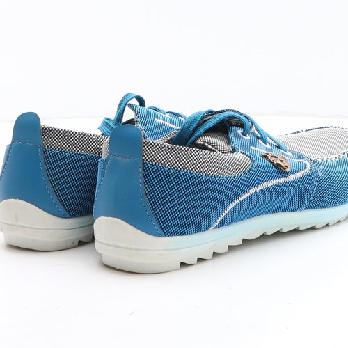 Preworn Womens Blue Colourblock Fabric Boat Shoe Casual UK