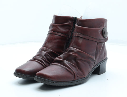 Rieker Womens Red Leather Bootie Boot UK