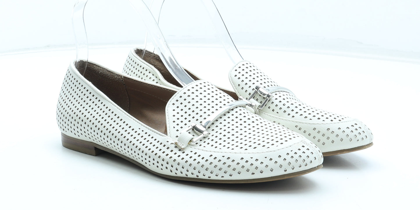 NEXT Womens White Geometric Polyurethane Loafer Flat UK