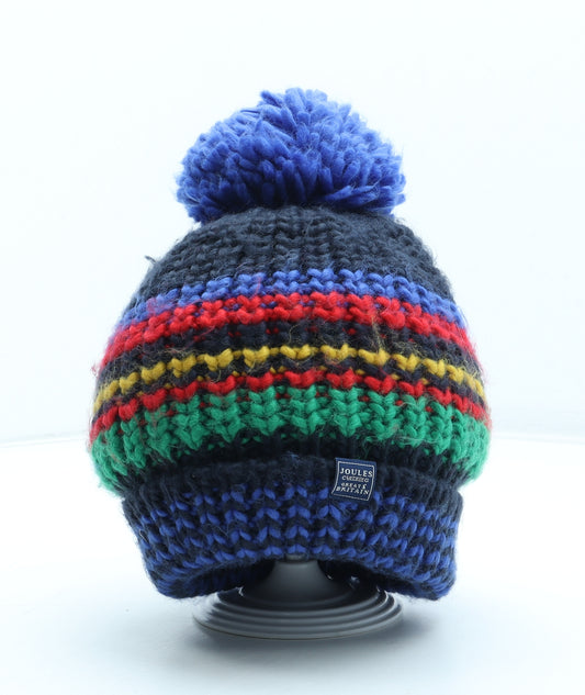Joules Boys Multicoloured Colourblock Acrylic Bobble Hat Size S - Size 8-12 years