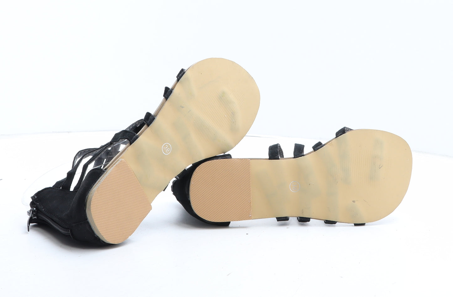 Preworn Womens Black Synthetic Thong Sandal UK - Estimated UK Size 5