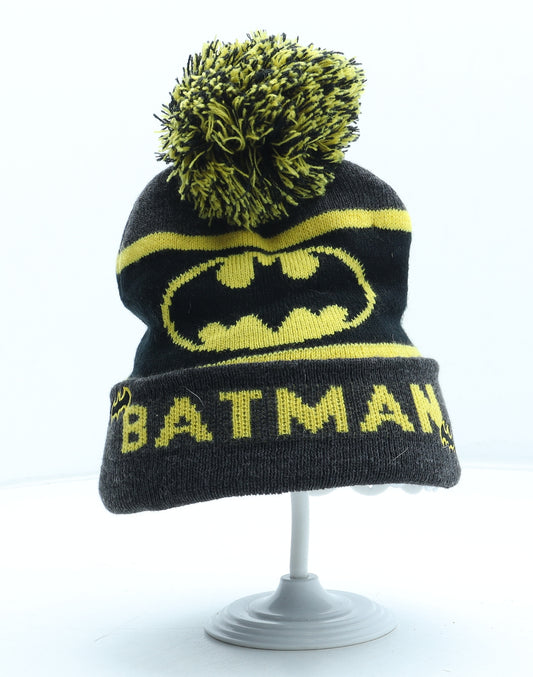 Batman Boys Black Acrylic Bobble Hat One Size