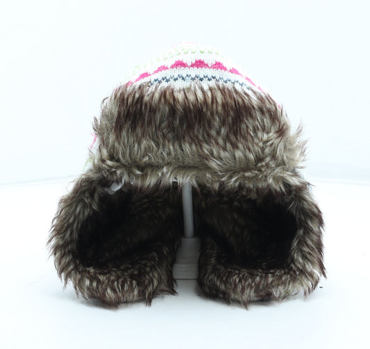 George Girls Multicoloured Fair Isle Acrylic Trapper Hat Size S - Size 8-12 years