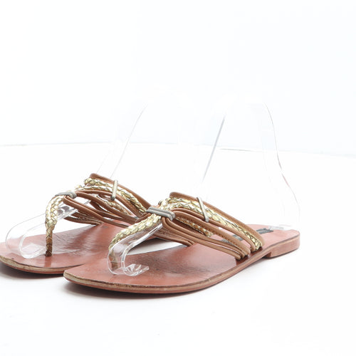 French Connection Womens Brown Leather Thong Sandal UK