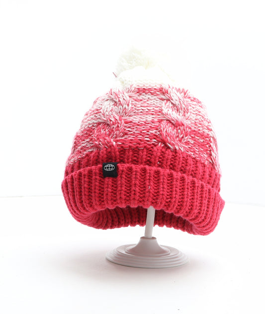 Preworn Womens Red Colourblock Acrylic Bobble Hat One Size