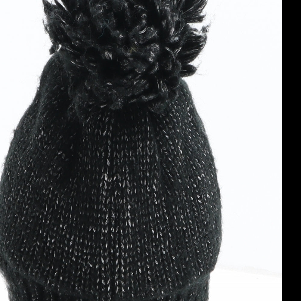 TU Girls Black Acrylic Bobble Hat One Size - Star Moon Detail