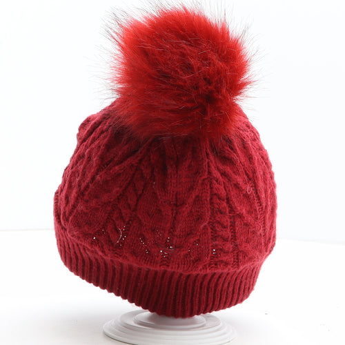 Monsoon Girls Red Nylon Bobble Hat One Size - Size 6-13 Years