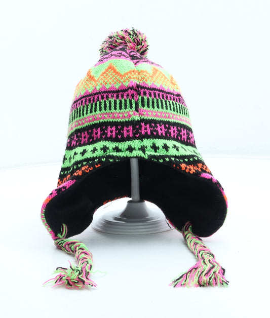 D&Y Girls Multicoloured Fair Isle Acrylic Winter Hat Size S