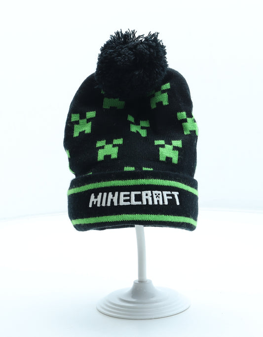 Minecraft Boys Black Geometric Acrylic Bobble Hat Size S